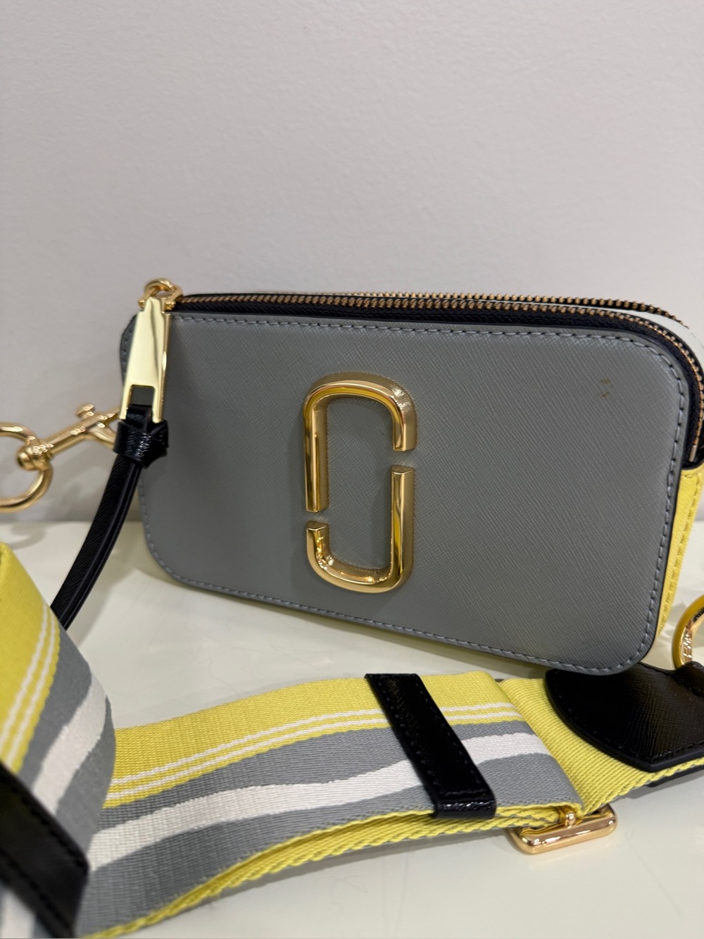 Marc Jacobs Gray Camera Bag with Yellow Accent Strap